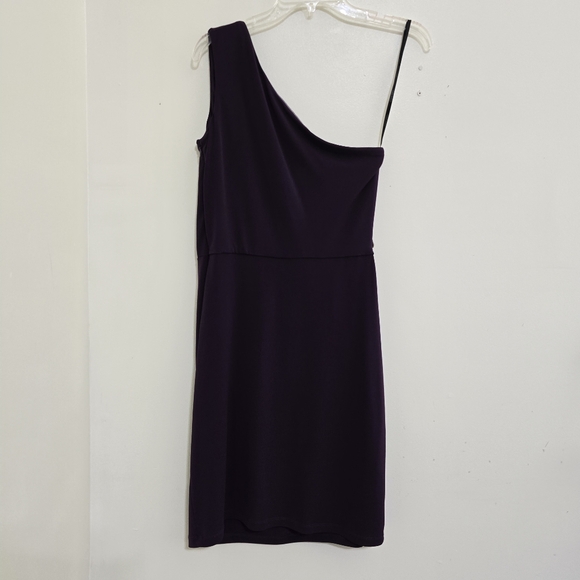 CALVIN KLEIN size 6 Stretch Zip Ruched One Shoulder Embellished Dress Purple - Picture 13 of 16
